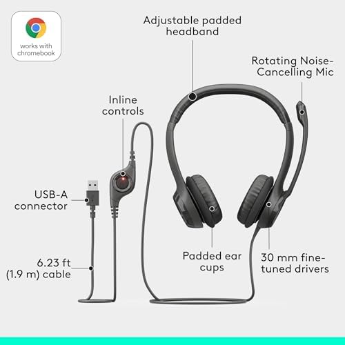Logitech H390 Wired Headset for PC/Laptop | Noise Cancelling | Black product image 10