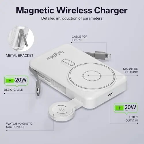 Magnetic Portable Charger Built-in Cables | 10000mAh | Wireless product image 12