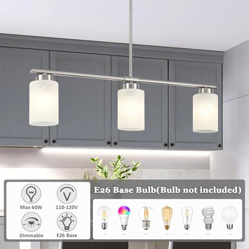 3-Light Kitchen Island Lighting Brushed Nickel Dining Room Light Fixture with Milk Glass Shade 31" Modern Linear product image 4