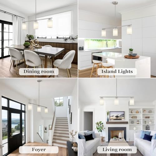 3-Light Kitchen Island Lighting Brushed Nickel Dining Room Light Fixture with Milk Glass Shade 31" Modern Linear product image 2