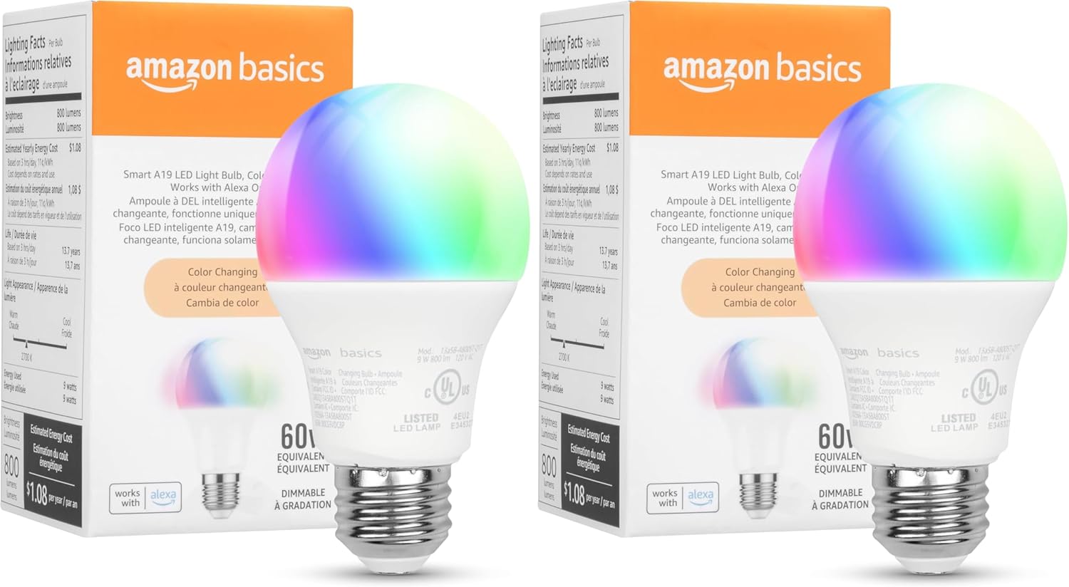 Amazon Basics Smart A19 LED Light Bulb | 9W | 60W | 800LM product image 1