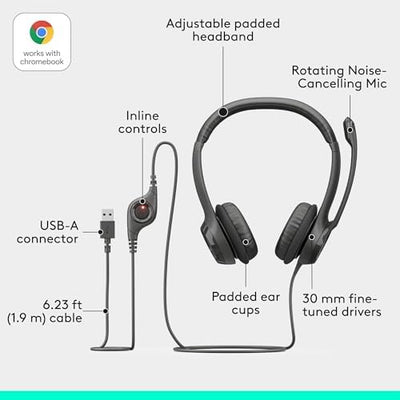 Logitech H390 Wired Headset for PC/Laptop | Noise Cancelling | Black product image 10