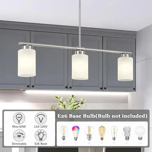 Brushed nickel three-light kitchen island pendant, product view 4